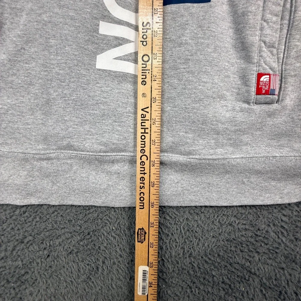 The North Face RU/14 Hoodie Mens XXL Gray Red White Blue Vertical‎ Logo Pullover